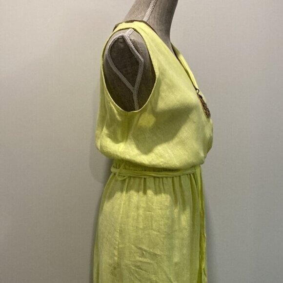 Via Signora Neon Yellow Linen Maxi Dress Medium fit - Picture 8 of 16
